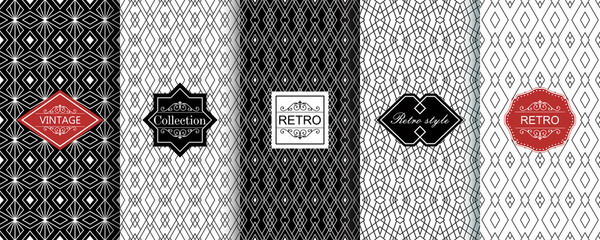 Fototapete - Set of Seamless geometric stylish texture. Classic Art Deco seamless pattern. Abstract retro texture. Vintage Islamic wallpaper. Lattice graphic design. Vector modern tiles pattern in black, white.