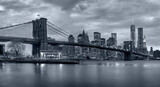 Fototapeta Nowy Jork - Panorama new york city at night in monochrome blue tonality