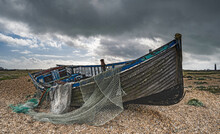 Abandoned Boat And Fishing Nets At Dungeness