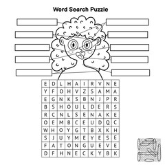 Wall Mural - Black and white body parts word search puzzle. Colorong page