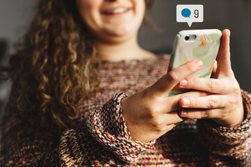 Sticker - Teenage woman using social media on her smartphone