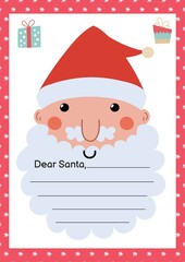 Wall Mural - Letter to Santa Claus A4 template with cute Christmas character. Write your Christmas wish list