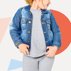 Canvas Print - Girl's blue denim jacket in studio