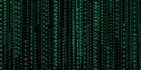 Wall Mural - Computer system information concept Abstract binary code technology   The background with binary data falling from the top of the digital binary data screen  3d illustration