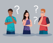 People Avatar Flexing With Question Marks Design, Thinking Idea And Creativity Theme Vector Illustration