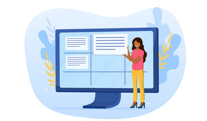 Poster - Internet website promotion, SEO strategy. Audience increase, business solutions. Content plan, copywriting, boost in traffic metaphor. Cartoon flat vector illustration