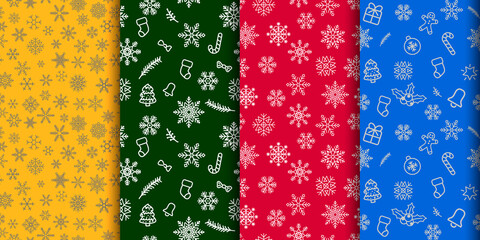 Poster - Set of attractive seamless patterns. Great for wrapping paper production. Merry Christmas !