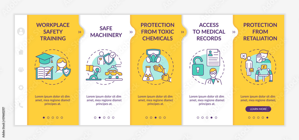 Workplace safety rights onboarding vector template. Workplace safety ...
