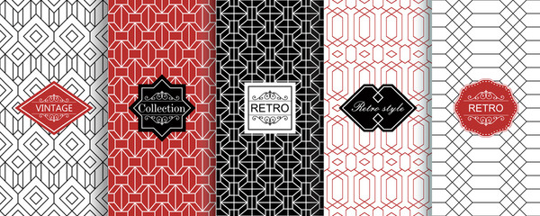 Poster - Set of Seamless geometric stylish texture. Classic Art Deco seamless pattern. Abstract retro texture. Vintage Islamic wallpaper. Lattice graphic design. Vector modern tiles pattern in black, white.