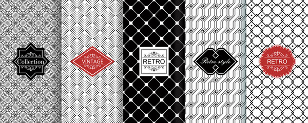 Poster - Set of Seamless geometric stylish texture. Classic Art Deco seamless pattern. Abstract retro texture. Vintage Islamic wallpaper. Lattice graphic design. Vector modern tiles pattern in black, white.