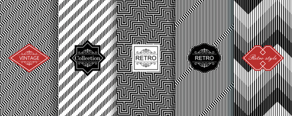 Poster - Set of seamless geometric patterns with trendy modern labels. Shabby chic. Vector geometric seamless textures with zig zag lines, stripes. 