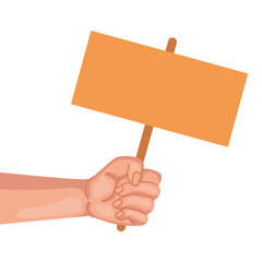 Sticker - hand human protesting with wooden banner vector illustration design