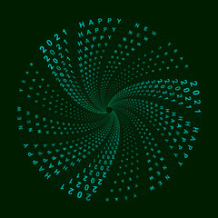 Poster - abstract halftone dotted circle with words Happy New Year 2021