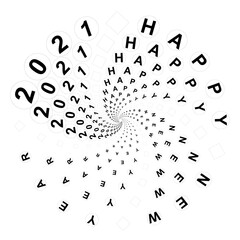 Poster - abstract halftone dotted circle with words Happy New Year 2021