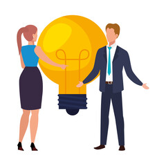 Poster - elegant business couple with bulb light vector illustration design