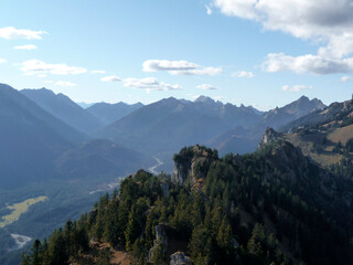 Mountain hiking tour to Sonnenberg mountain ridge, Bavaria, Germany