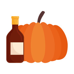 Canvas Print - autumn pumpkin fruit with wine bottle vector illustration design