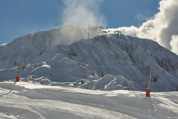 Wall Mural - View of mountain ski slopes in the French Alps in winter