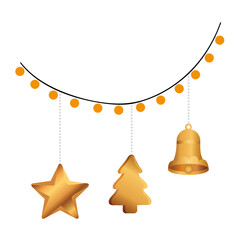 Sticker - christmas golden decoration hanging in lights vector illustration design