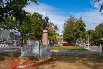 World War II veterans memorial in Upper Common on Main Street in downtown Fitchburg, Massachusetts MA, USA. 