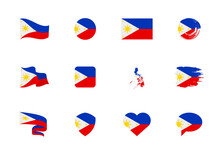 Philippines Flag - Flat Collection. Flags Of Different Shaped Twelve Flat Icons.