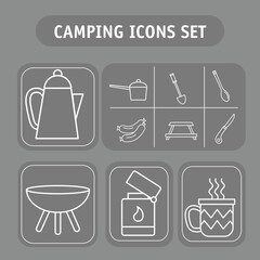 Sticker - bundle of ten camping set icons and lettering vector illustration design