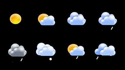weather icon set loop with alpha matte