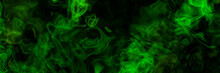 Fantasy Smoke Swirls In Bright Neon Green On Black Background, Abstract Mist Tribal Design	