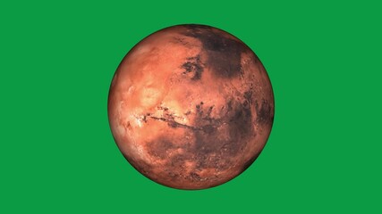 Wall Mural - beautiful planet of mars animation in green screen. close to the world, mars is rotating. milky way 