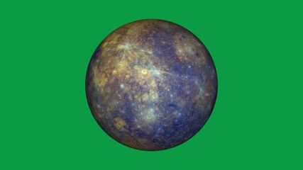 Wall Mural - planet of mercury is rotating in green screen. loop video