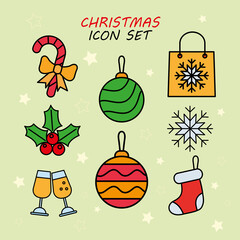 Poster - bundle of eight christmas set line and fill icons with lettering in green background vector illustration design