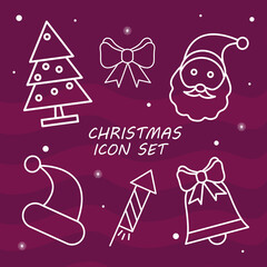 Wall Mural - bundle of six christmas set icons with lettering vector illustration design