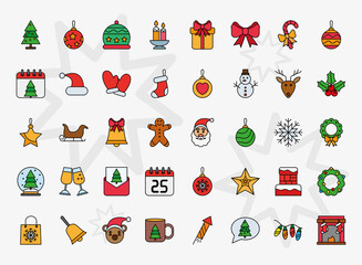 Wall Mural - bundle of fourty christmas set line and fill icons vector illustration design