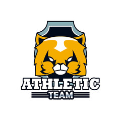 Wall Mural - cat head animal emblem icon with athletic team lettering