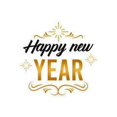 Canvas Print - happy new year lettering card in golden frame