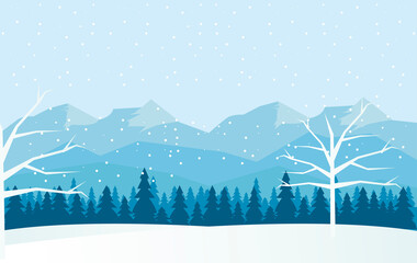 Sticker - beauty blue winter landscape with trees and mountains scene