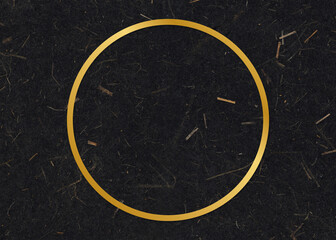 Canvas Print - Gold circle frame on a black mulberry paper textured background