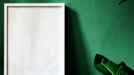 Wall Mural - frame mockup with a green wall website banner template