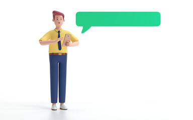 A man sends sms.communication or  social media concept.  3d rendering,conceptual image.