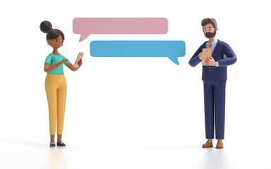 A man sends sms.communication or  social media concept.  3d rendering,conceptual image.