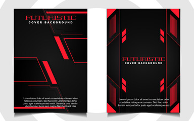 Wall Mural - abstract futuristic cover a4 background template with red technology concept on black shapes. modern