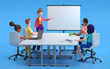 © Jane - Business people having casual discussion during meeting,Business meeting concept, 3d rendering,. Cartoon characters.