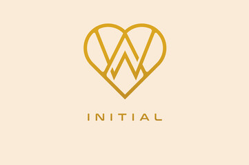 Abstract initials  A and W logo, gold colour line style heart and letter combination, usable for brand, card and invitation, logo design template element,vector illustration