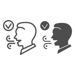 Aufkleber - Fresh breath line and solid icon, International dentist day concept, Male with healthy fresh mouth breath sign on white background, Fresh breath from male mouth icon in outline style. Vector graphics.