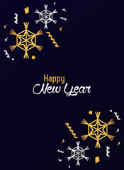 Canvas Print - happy new year card with silver and golden snowflakes