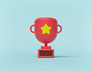 Fototapete - minimal cartoon style red trophy isolated on pastel blue background. 3d rendering