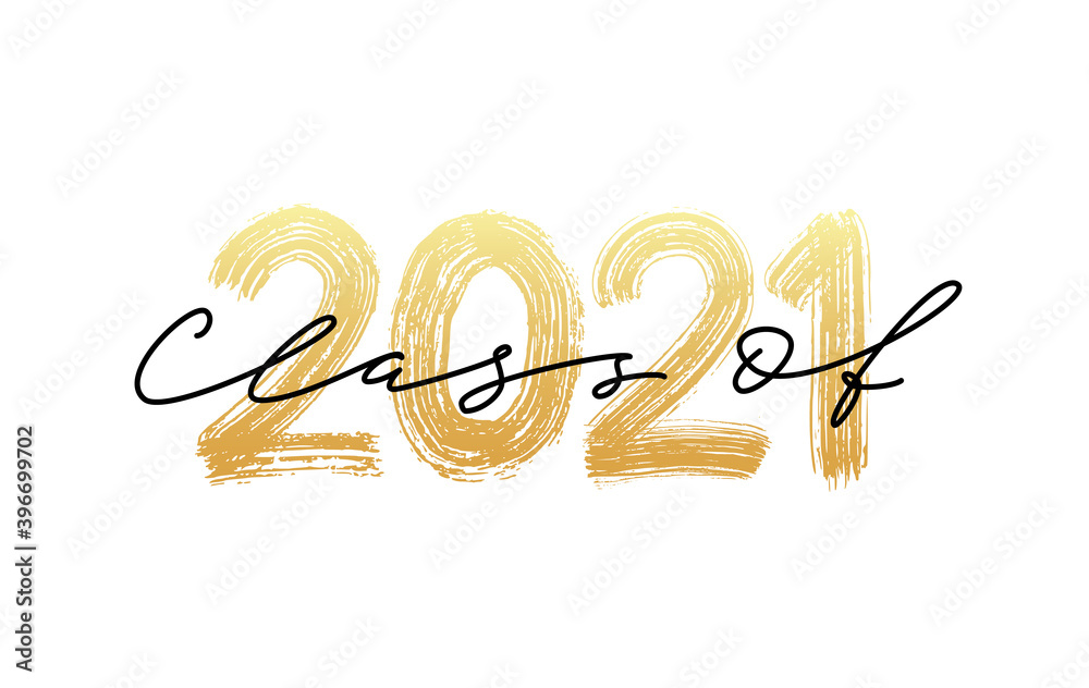 Class of 2021. Modern calligraphy. Vector illustration. Hand drawn brush lettering Graduation logo. Template for graduation design, party, high school or college graduate, yearbook. - obrazy, fototapety, plakaty 
