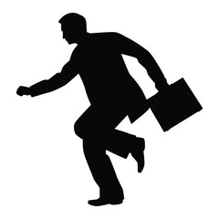 Sticker - Running businessman silhouette vector on white