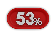 Button With Fifty Three Percent On White Background. Isolated 3D Illustration