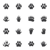 Fototapeta  - Animals paw print vector icons set, modern solid symbol collection, filled style pictogram pack. Signs, logo illustration. Set includes icons as badger animal footprint, wolf, dog, hedgehog, tiger